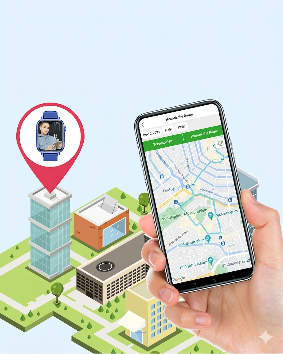 Kinder GPS horloge met realtime locatie tracking via smartphone app
