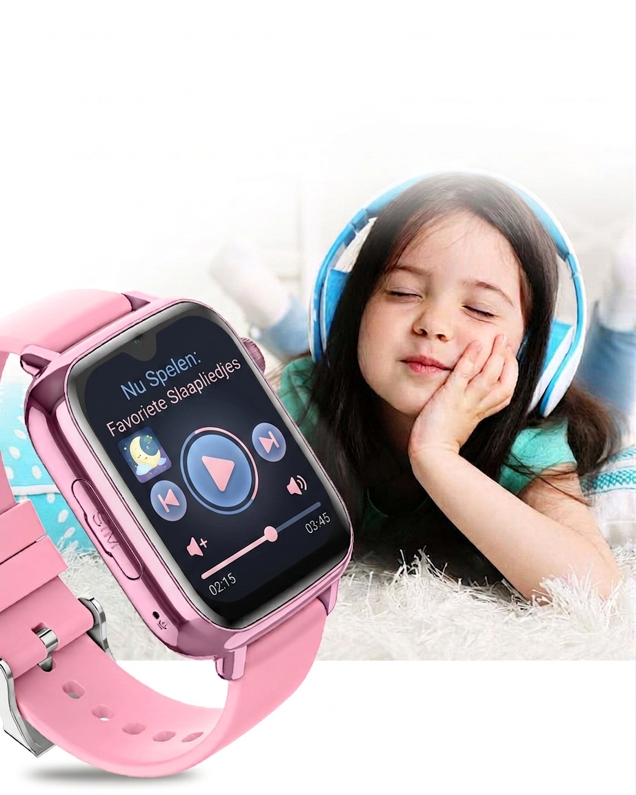 Meisje gebruikt het SmartKiddy GPS horloge om muziek te luisteren en veilig bereikbaar te blijven